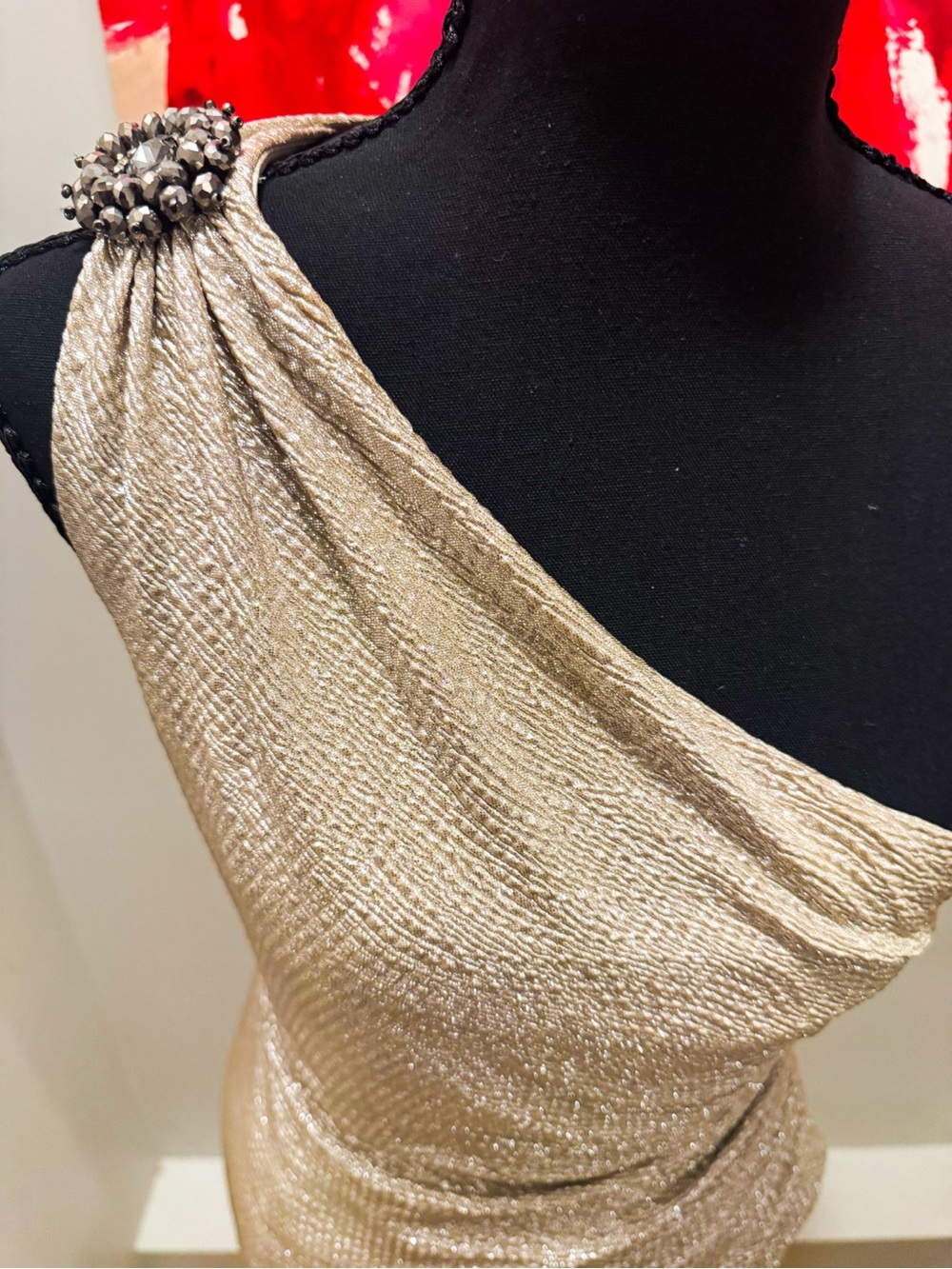 Maggy London One-Shoulder Metallic Silver Cocktail Dress